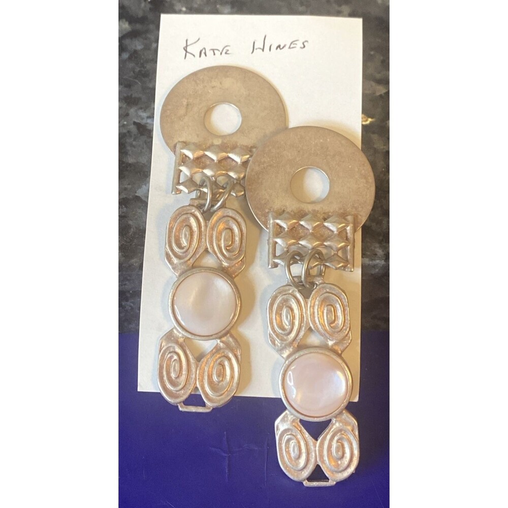 Vintage Kate Hines Long Dangle  Drop earrings Silver Tone